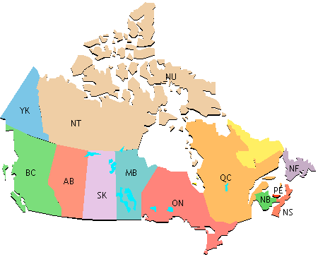 Time Zone Chart. Canadian Provinces