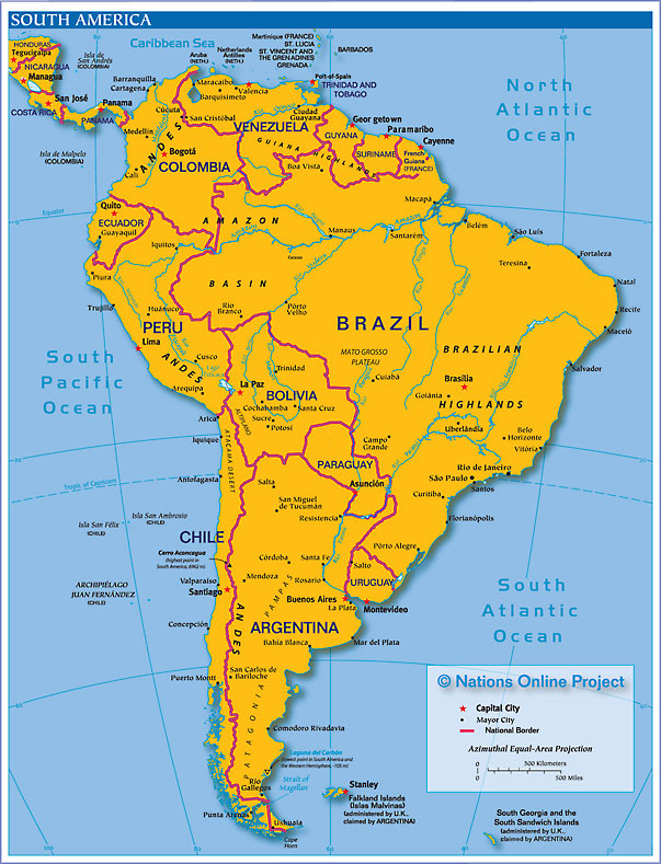 physical map of south america and central america. South America map