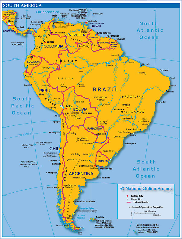 Physical Map Of South America